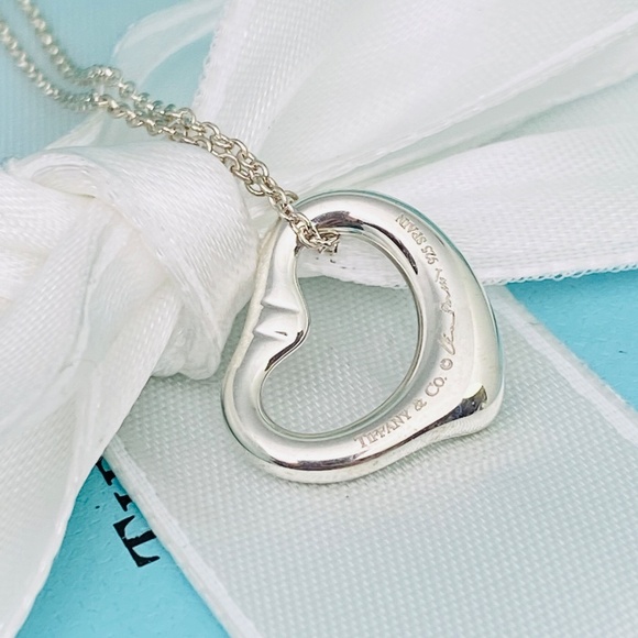 Tiffany & Co pink sapphire open heart necklace 925 Elsa Peretti  MSRP $850 - Picture 3 of 7